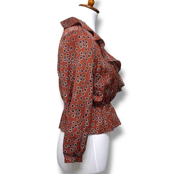 NWT Outerknown Rhiannon Ruffle Trim Tie Wrap Blouse Top Brown Women's Size XS - Picture 5 of 16